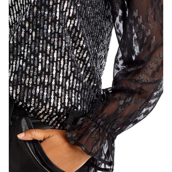 NWT Cupio Sequin Bodice Blouse Party, Whimsigoth, Dark Coquette, Dark Glam Sz L - Picture 4 of 15